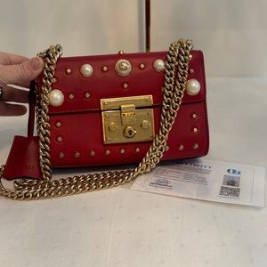 Gucci • Padlock Pearl Stud Chain Shoulder Bag